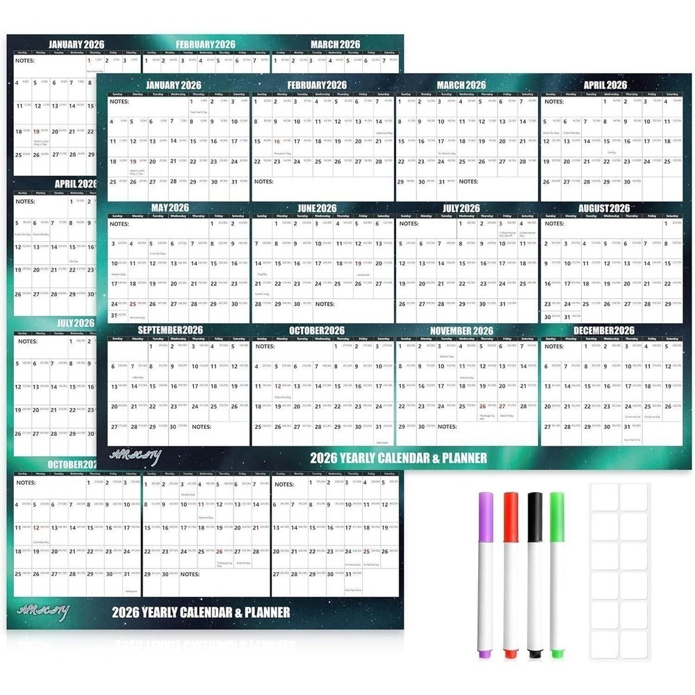 Apricity 2026 12 Month Wall Calendar Reversible Horizontal/Vertical 24" x 36"